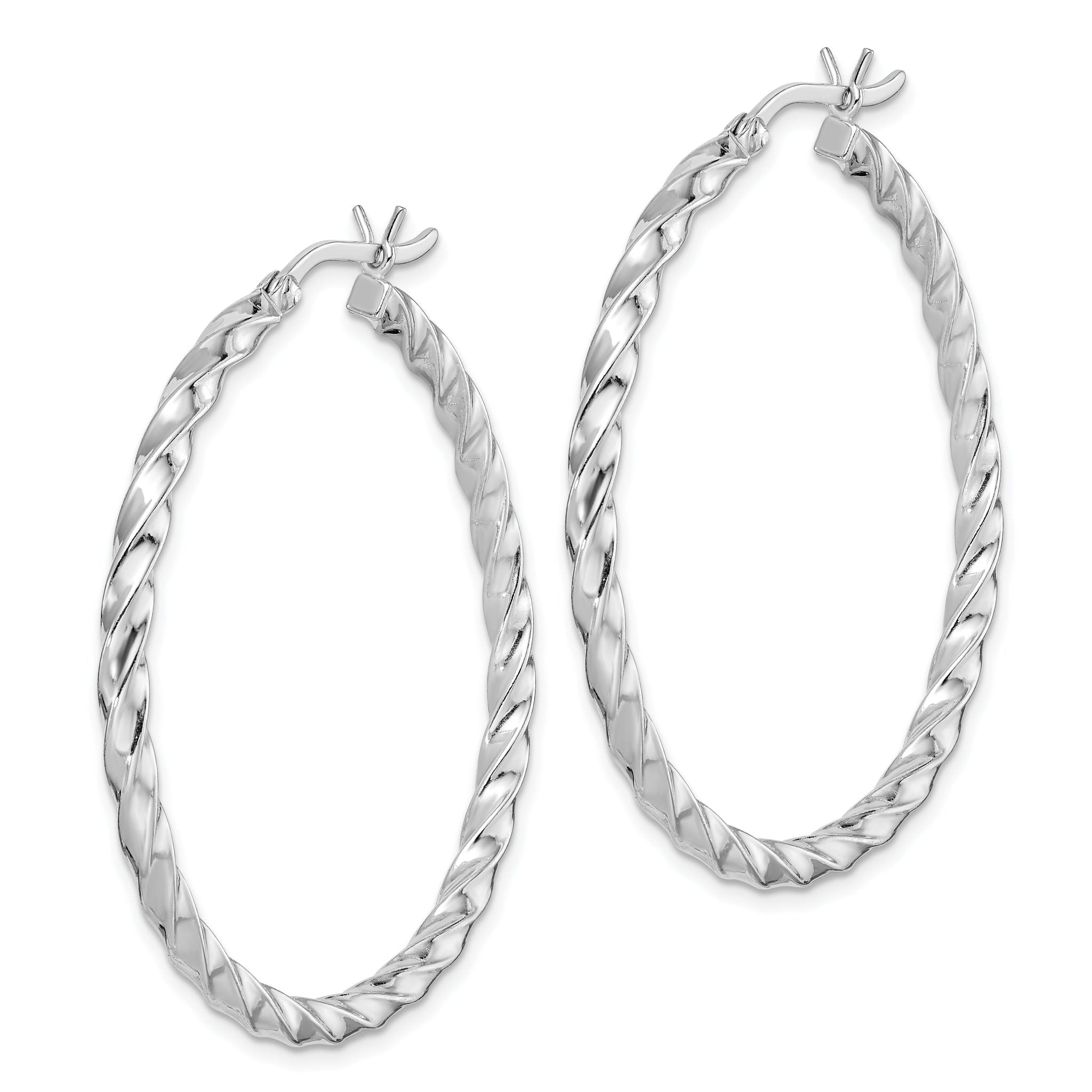 Sterling Silver Rhodium-plated Twisted 3x40mm Hoop Earrings Secondary image