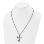 Chisel Stainless Steel Antiqued Polished and Textured Scroll Cross Pendant on a Curb Chain Necklace