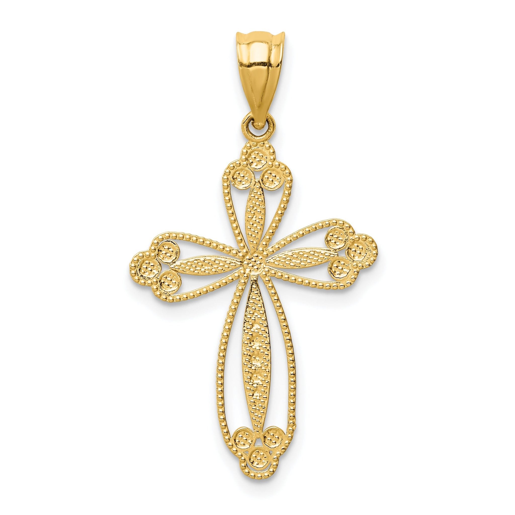 14K Gold Budded Cross Pendant with Reversible Design  32mm Elegant Charm Main image