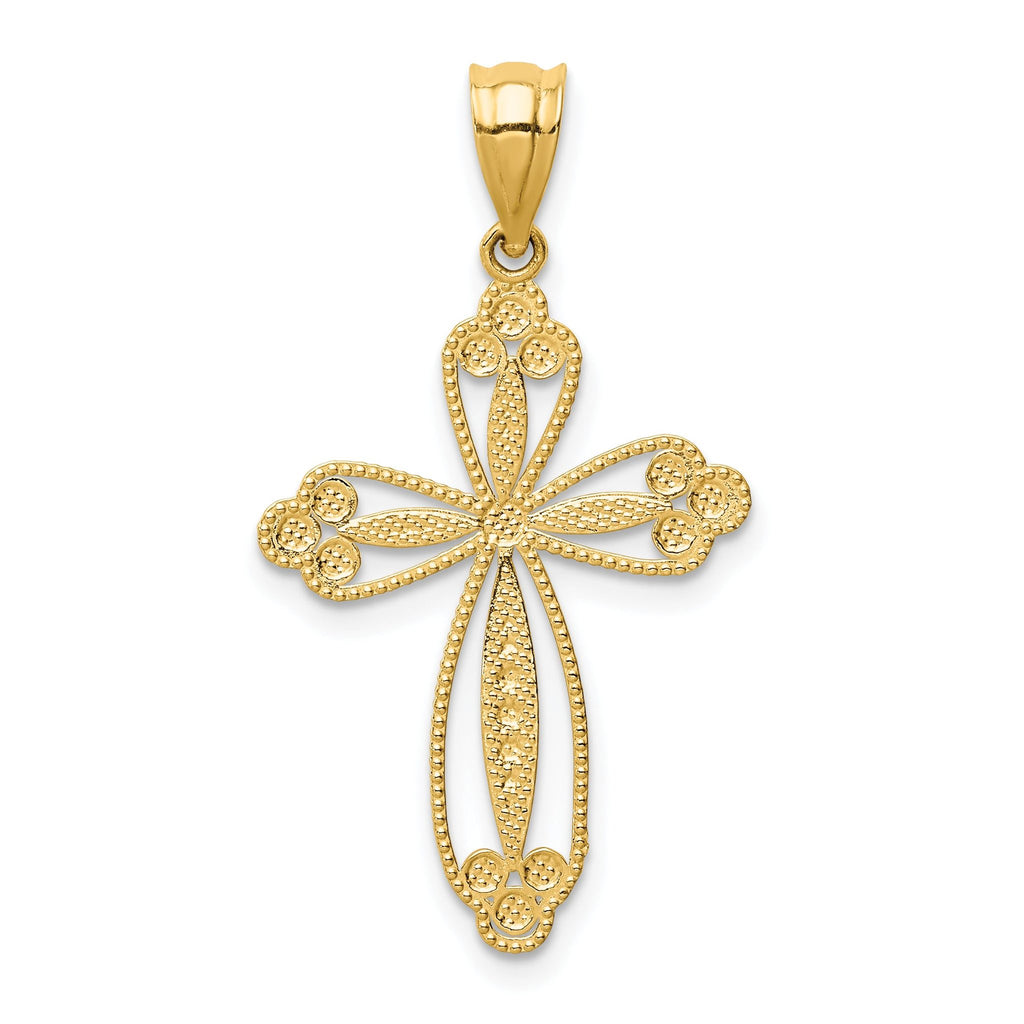 14K Gold Budded Cross Pendant with Reversible Design  32mm Elegant Charm