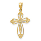 14K Gold Budded Cross Pendant with Reversible Design  32mm Elegant Charm