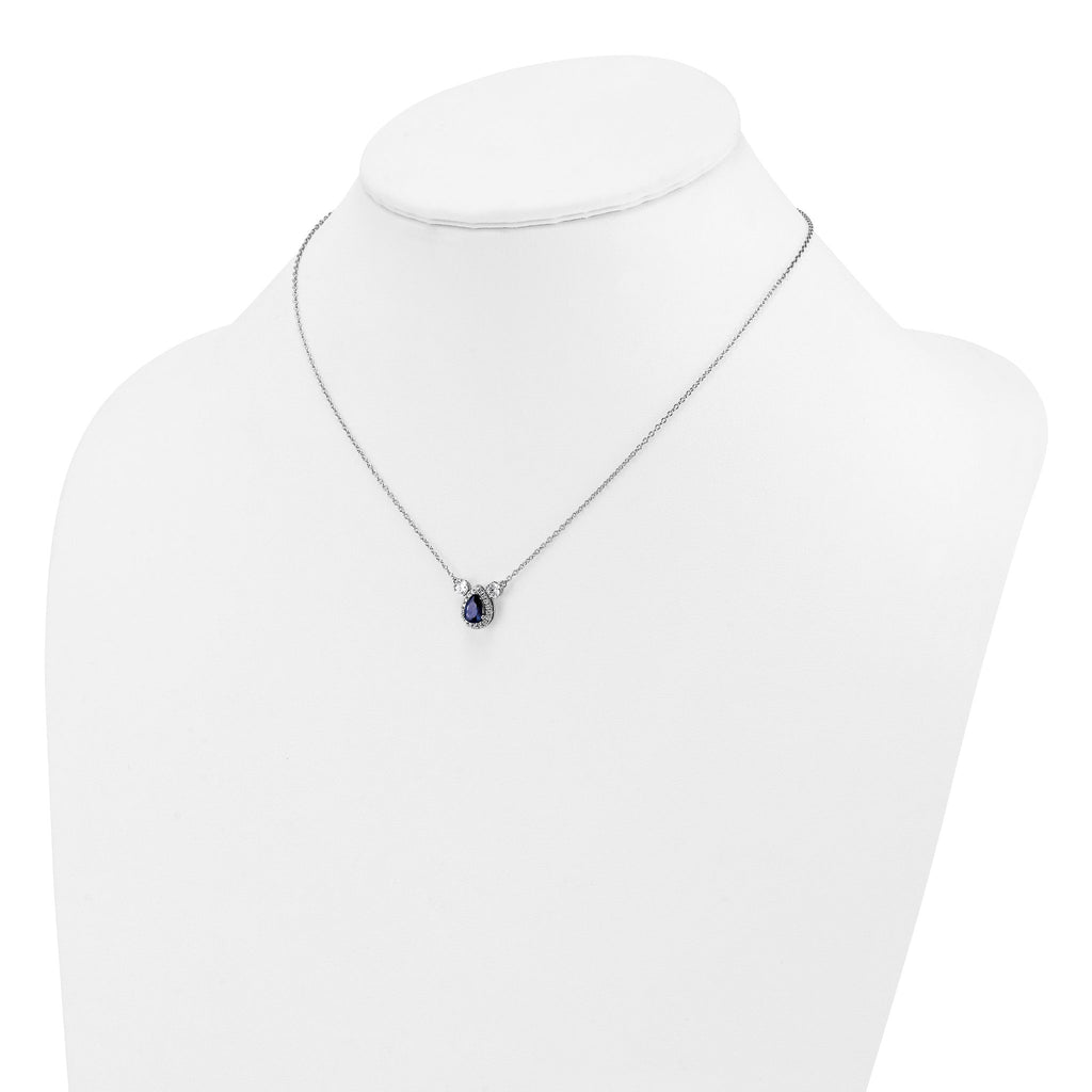 14k White Gold 1/2 carat Lab Grown Diamond VS/SI+ G+ and Created Sapphire Complete Three Stone 16 inch Necklace