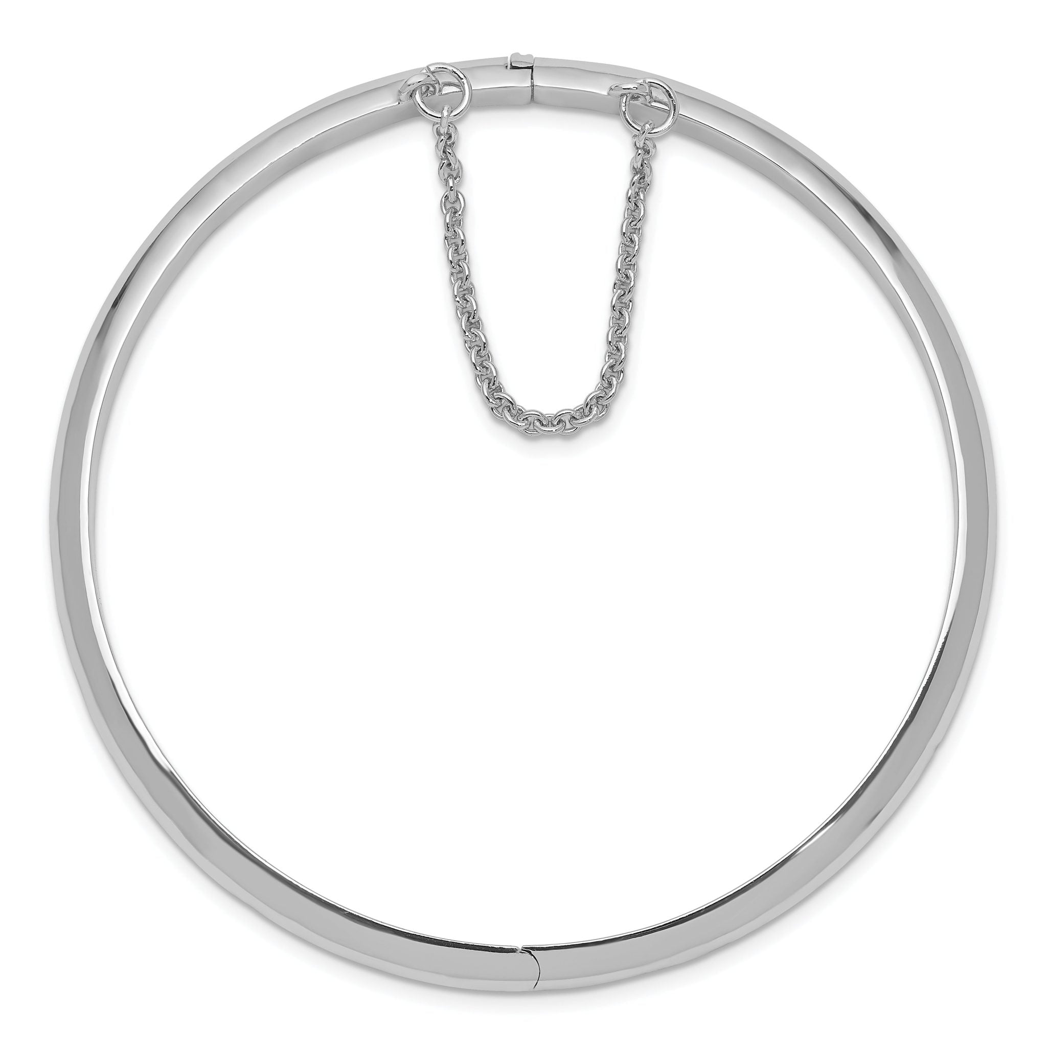 Sterling Silver Rhodium-plated 5mm w/Chain Hinged Bangle Secondary image