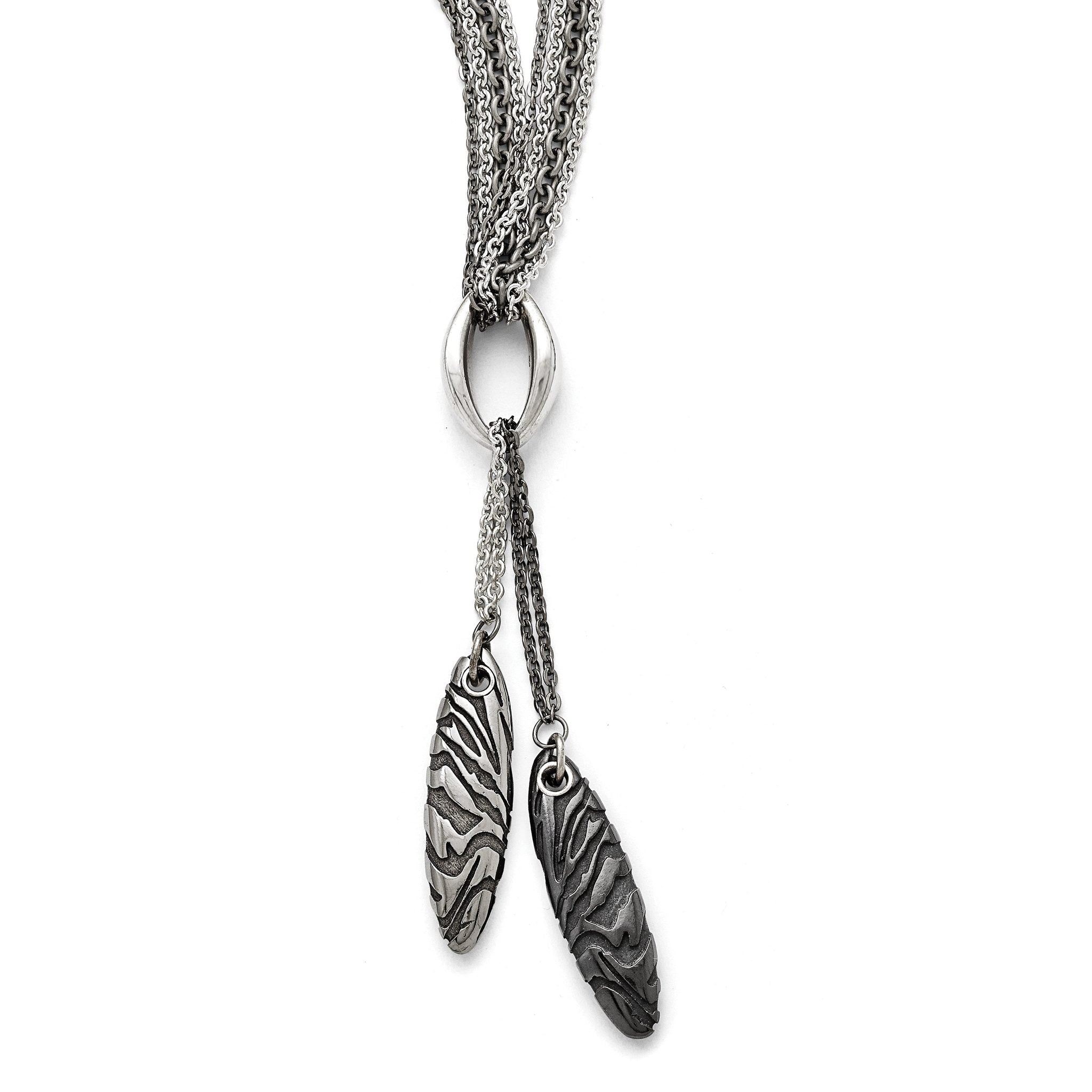 Titanium/Ster.Sil Black Ti Polished Etched Spear 4 Chain Necklace Main image