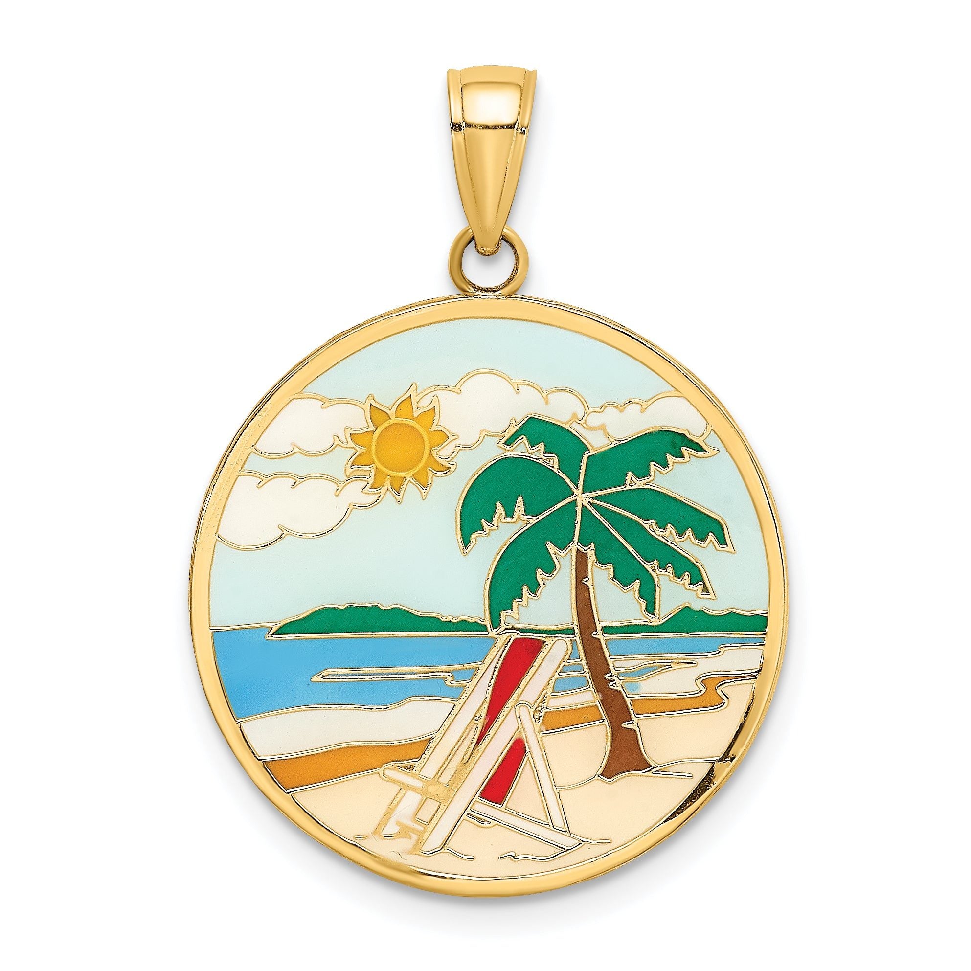 14K Enamel Beach Scene On Round Disc Charm Main image