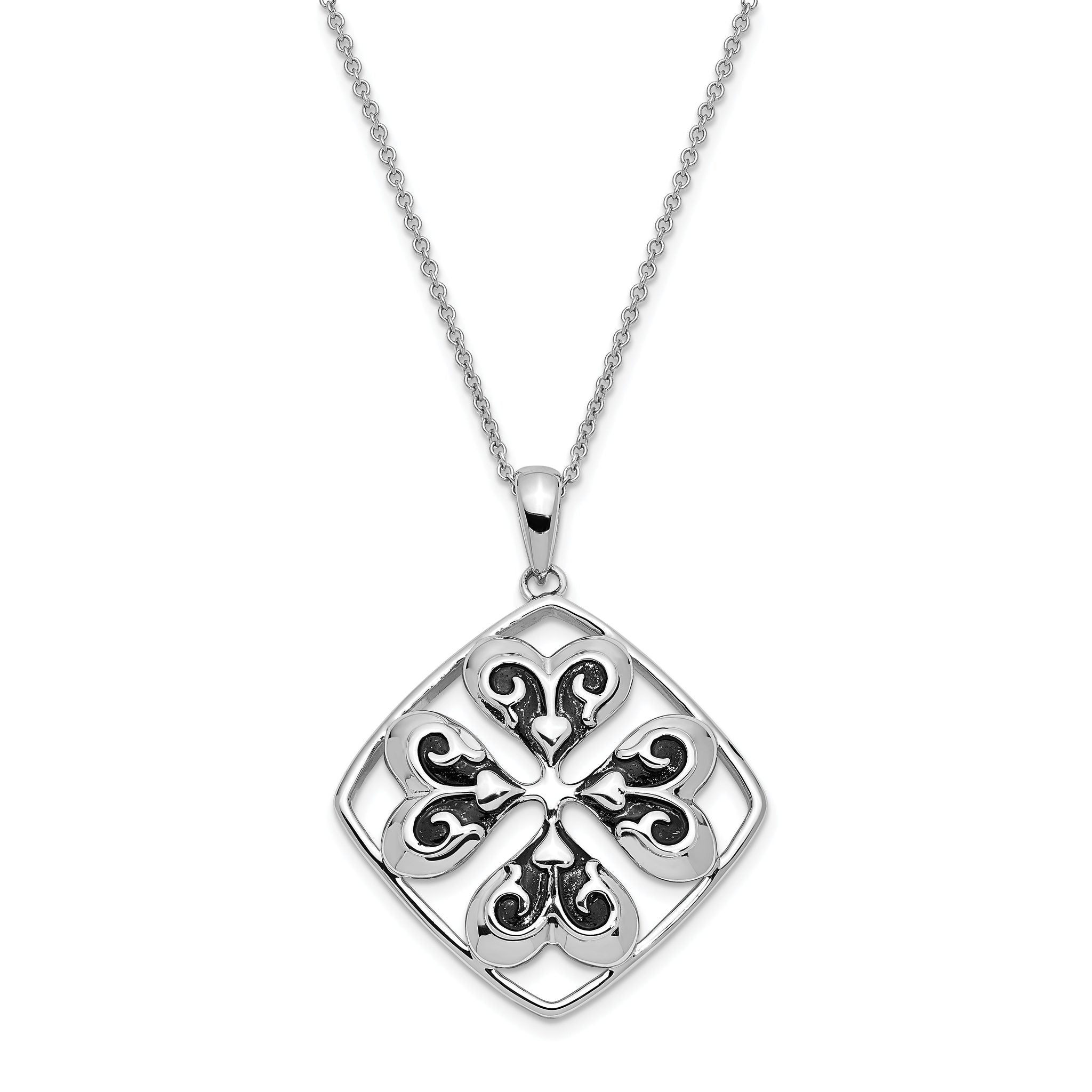 Sterling Silver 925 Necklace with Antiqued Luck Charm 18in