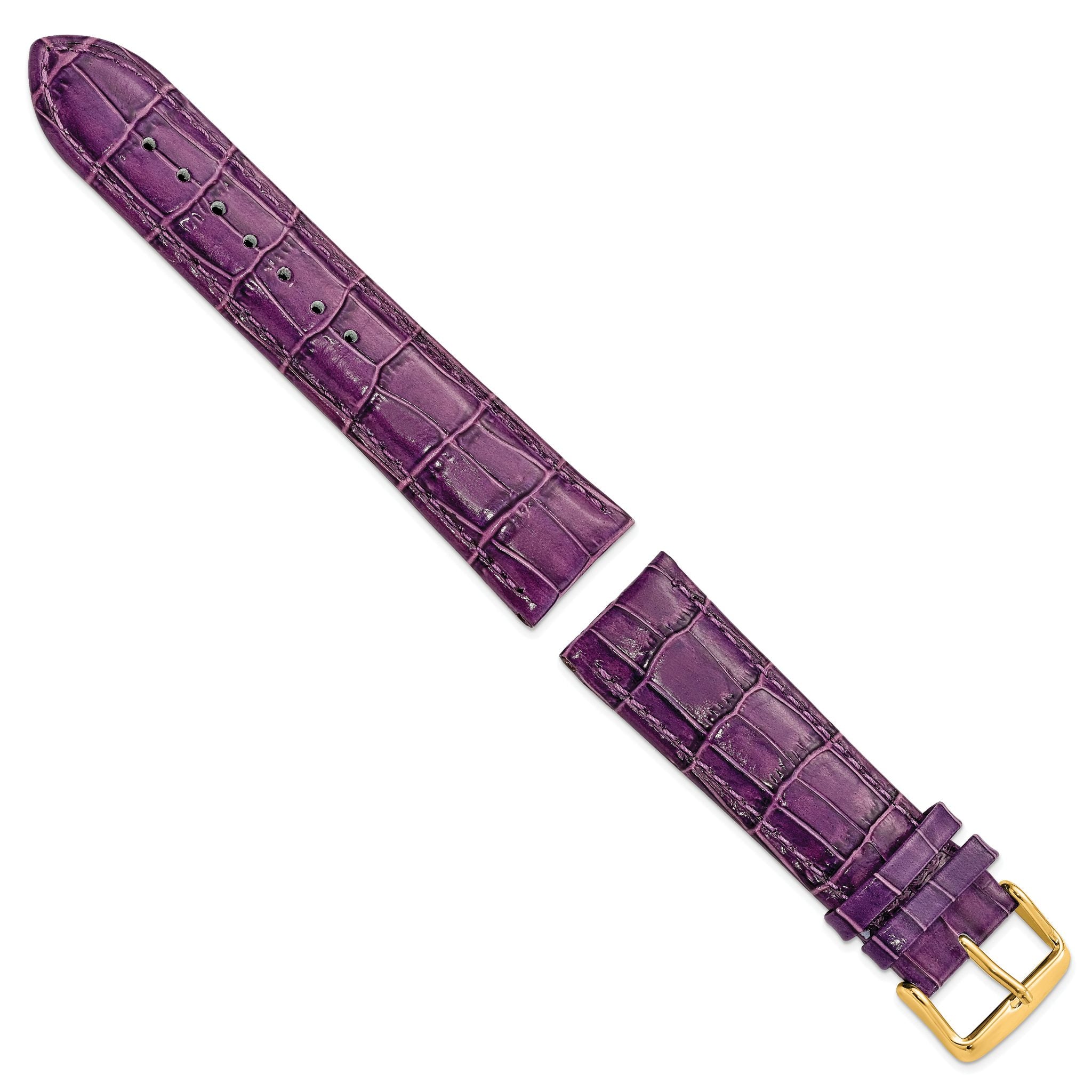 Crocodile-Grain Chronograph Watch Band in Violet Leather, 24mm