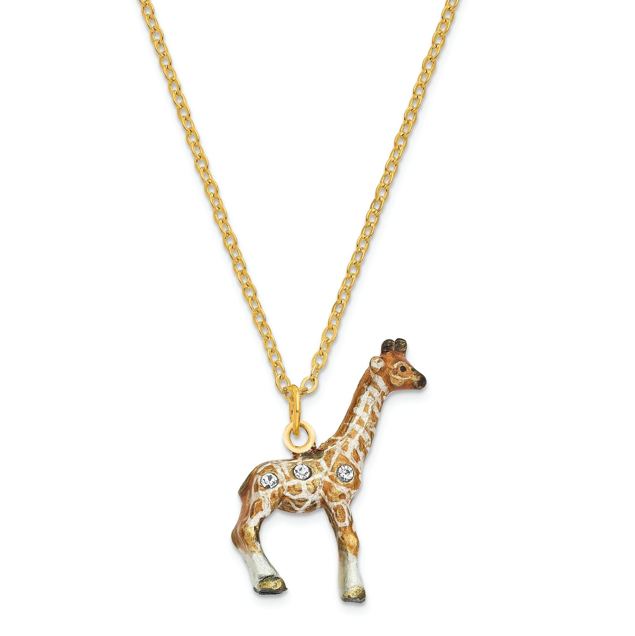 Luxury Giftware by Jere Pewter Bejeweled Crystals Gold-tone Enameled GINA & GEORGIE Mother & Baby Giraffes Trinket Box with Matching 18 Inch Necklace