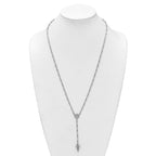 Sterling Silver Rhodium-plated CZ and Diamond-cut Heart Link with Cross Ash Holder 26.5 inch Rosary Necklace