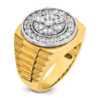 14k Two-tone Mens Polished Satin and Ribbed Round Cluster Halo Ring Mounting, Mounting Only