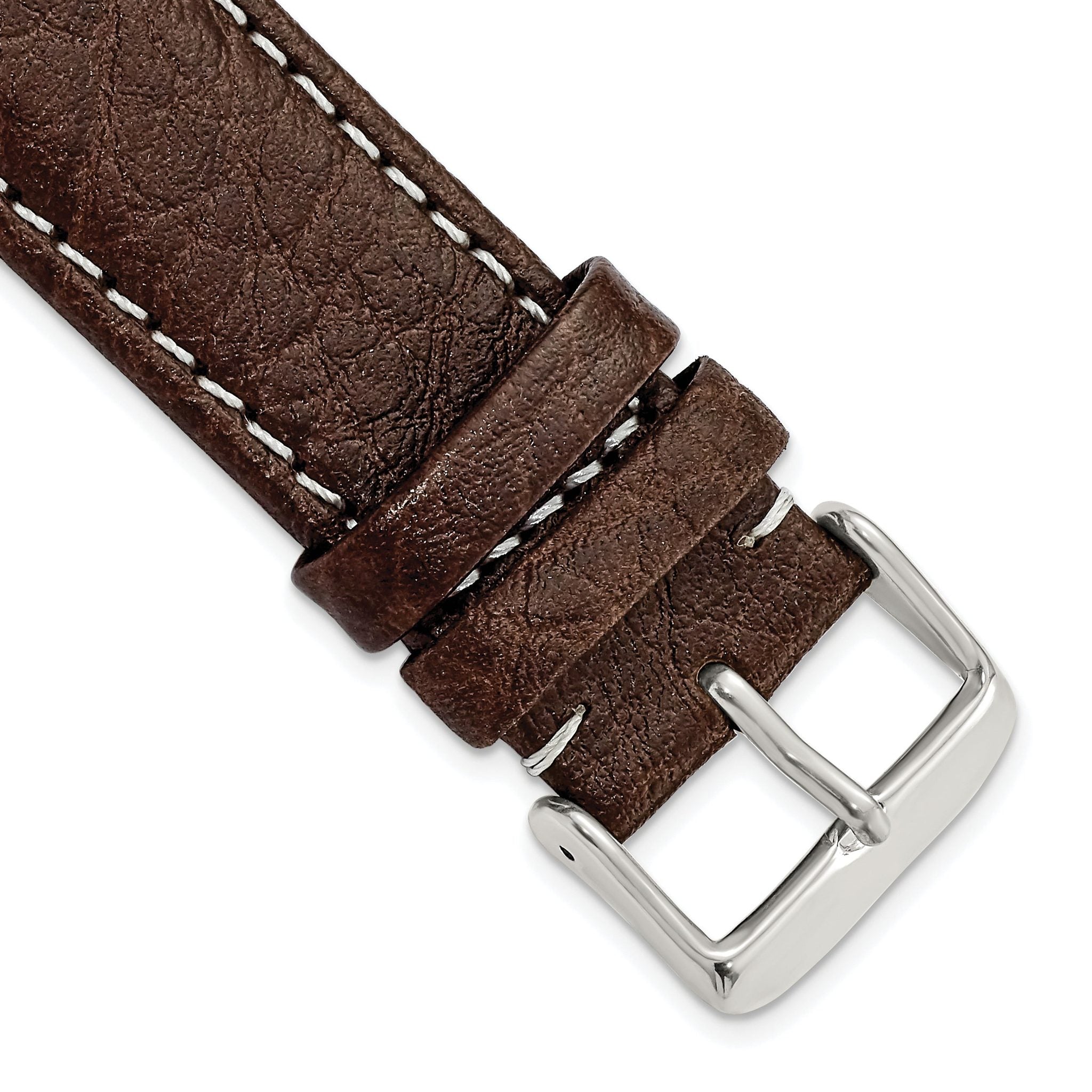 Long Leather Watch Band in Dark Brown with Silver-Tone Buckle, 18mm