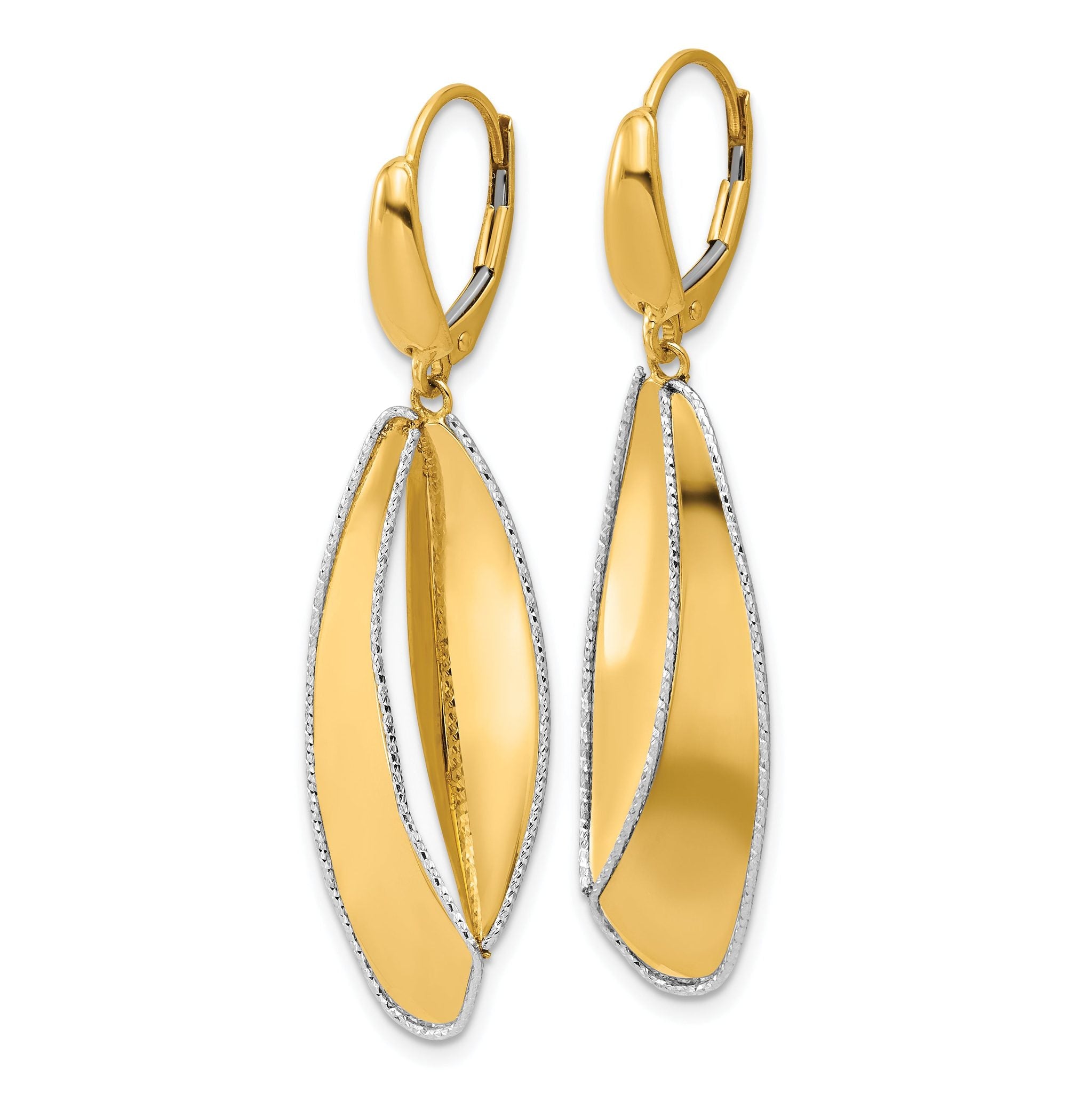 14K Two-tone Polished / Dia-cut Dangle Leverback Earrings Secondary image