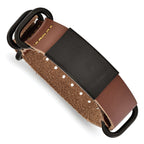 Stainless Steel Brushed Black IP-plated Brown Leather Adj. ID Bracelet for Men