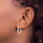 14k with Rhodium Diamond Cut 3mm Hoop Earrings