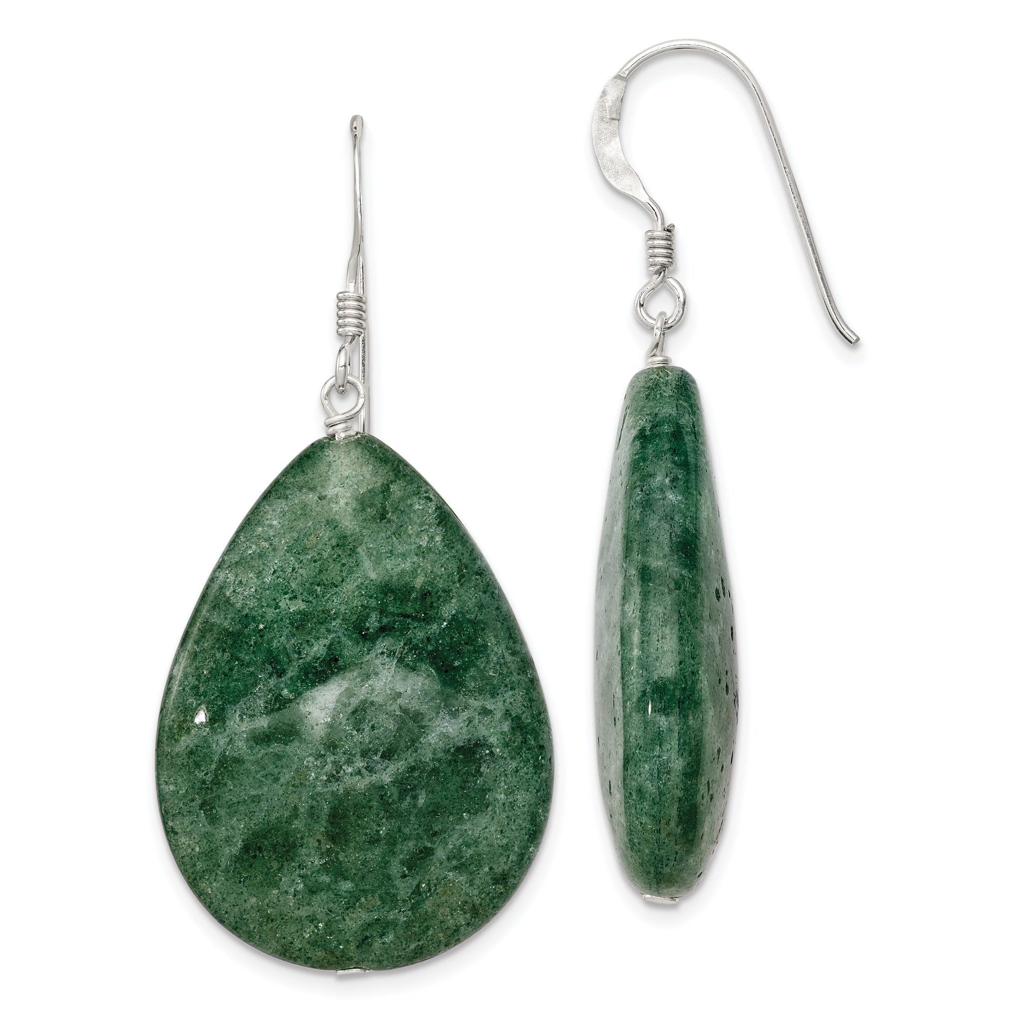 Sterling Silver Polished Cracked Aventurine Green Teardrop Dangle Earrings Main image