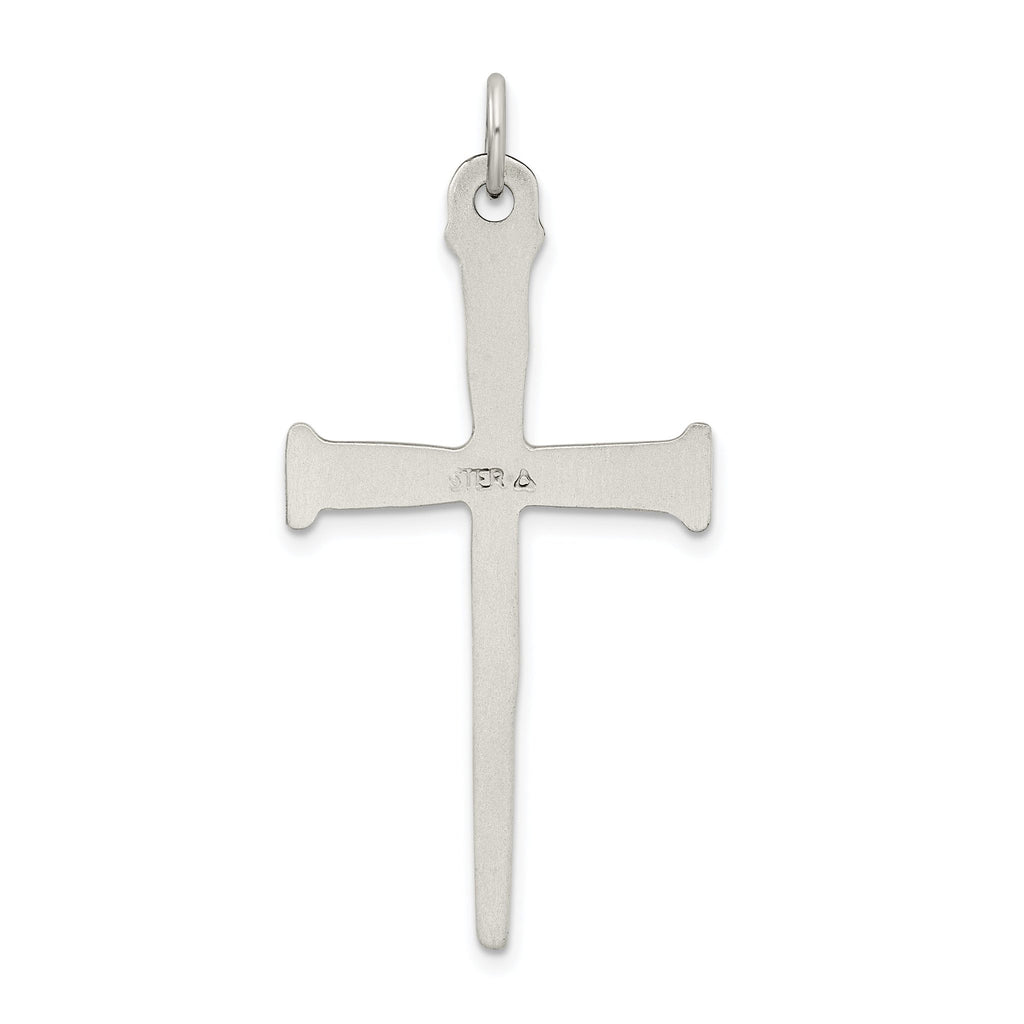 Sterling Silver 925 Nail Cross Pendant with Antiqued Finish, Solid & Polished Design