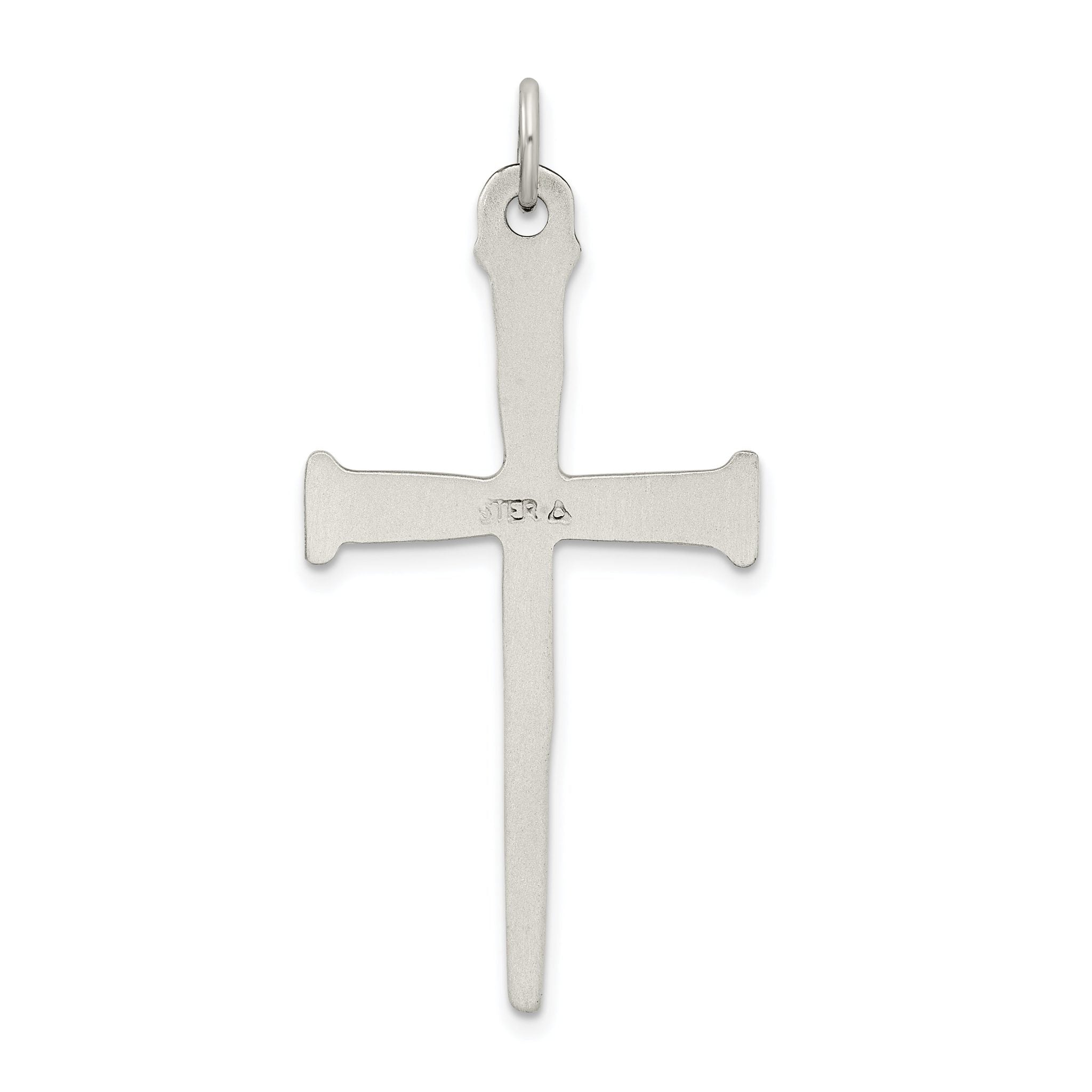 Sterling Silver 925 Nail Cross Pendant with Antiqued Finish, Solid & Polished Design