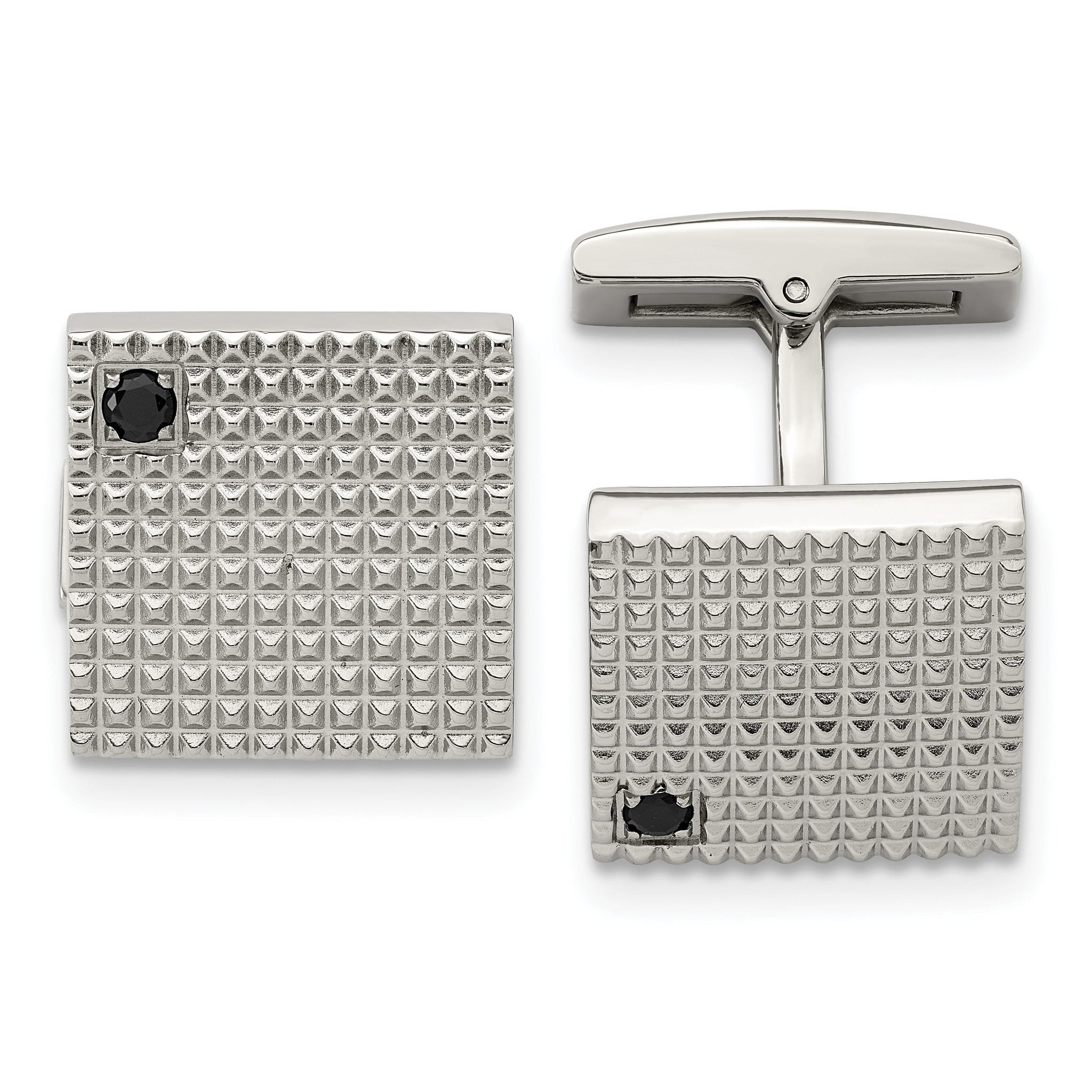 Black CZ Square Cufflinks in Stainless Steel