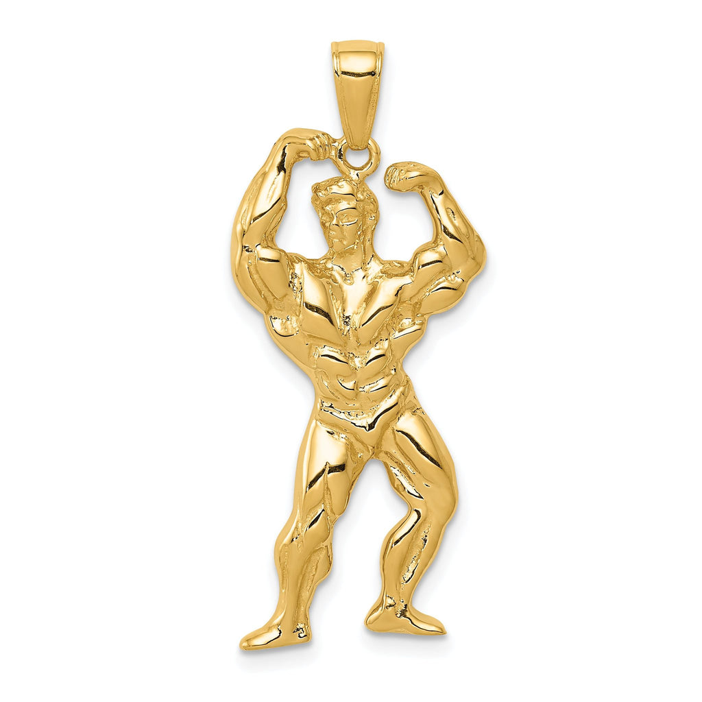 14K Gold Polished Weightlifter Pendant for Men  Bold & Athletic Design