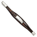 Stainless Steel Polished with Shell Pearl Multi Strand Brown Leather Bracelet with . Extension