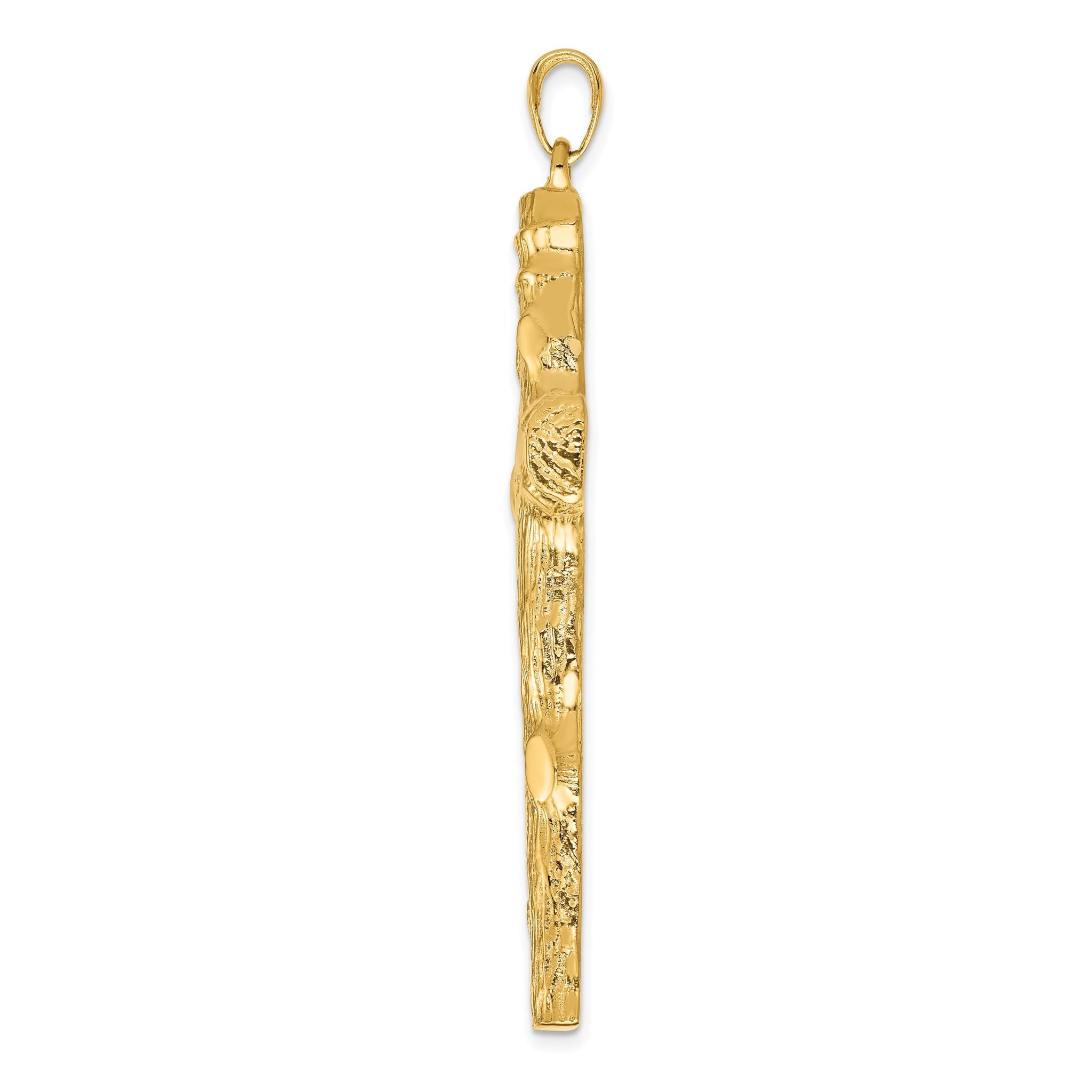 14K Gold Large Tree Textured Cross Pendant with Polished Finish Secondary image