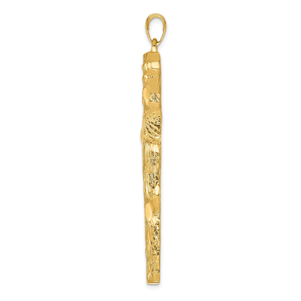 14K Gold Large Tree Textured Cross Pendant with Polished Finish