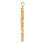 14K Gold Large Tree Textured Cross Pendant with Polished Finish