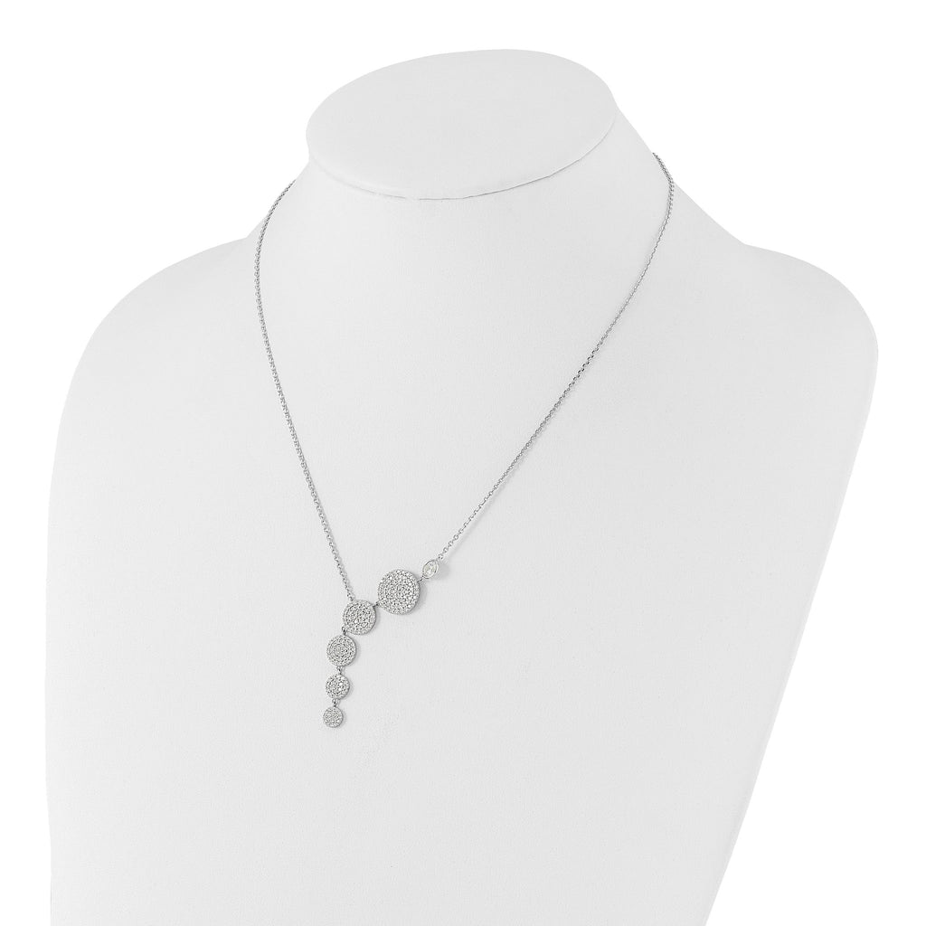 Sterling Shimmer Sterling Silver Rhodium-plated CZ 178 Stone 16 inch with 2 inch extender Circle Drop Necklace