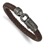 Stainless Steel Antiqued White Bronze-plated Brown Braided Leather Bracelet for Men