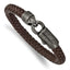 Stainless Steel Antiqued White Bronze-plated Brown Braided Leather Bracelet for Men
