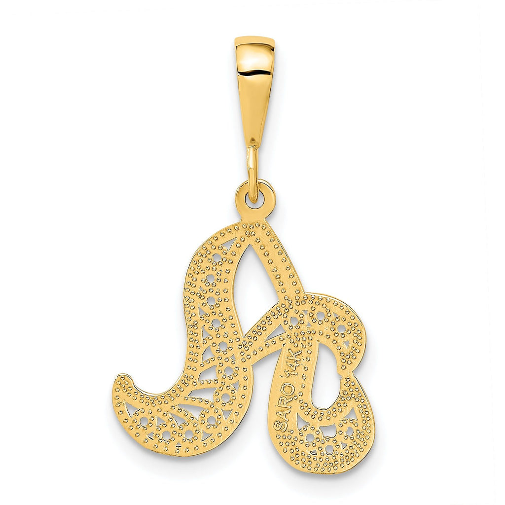 14K Gold Polished Filigree Letter A Pendant  Elegant Script Design