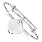 Sophia Jewelers 925 Sterling Silver Engravable Heart Bangle with Rhodium Finish