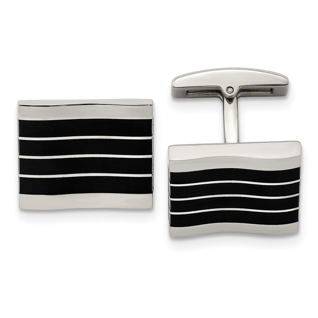 Black Cat's Eye Rectangle Cufflinks in Stainless Steel