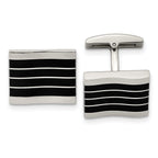 Black Cat's Eye Rectangle Cufflinks in Stainless Steel