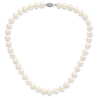 Sterling Silver Rhodium-plated 9-10mm White Near-Round Freshwater Cultured Pearl 16 inch Necklace