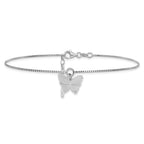 Sterling Silver Rhodium-plated Butterfly Charm 10 inch Plus 1 inch Extender - Total 11 inch Anklet
