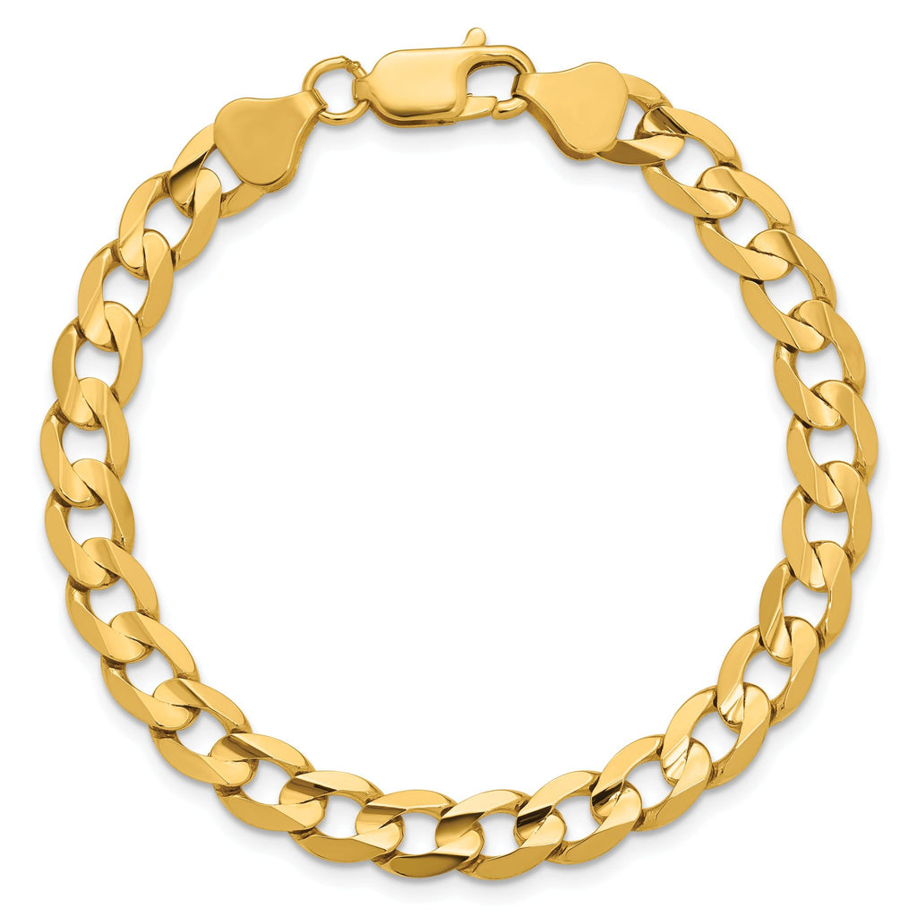 14K 7 inch 6.75mm Open Concave Curb with Lobster Clasp Bracelet