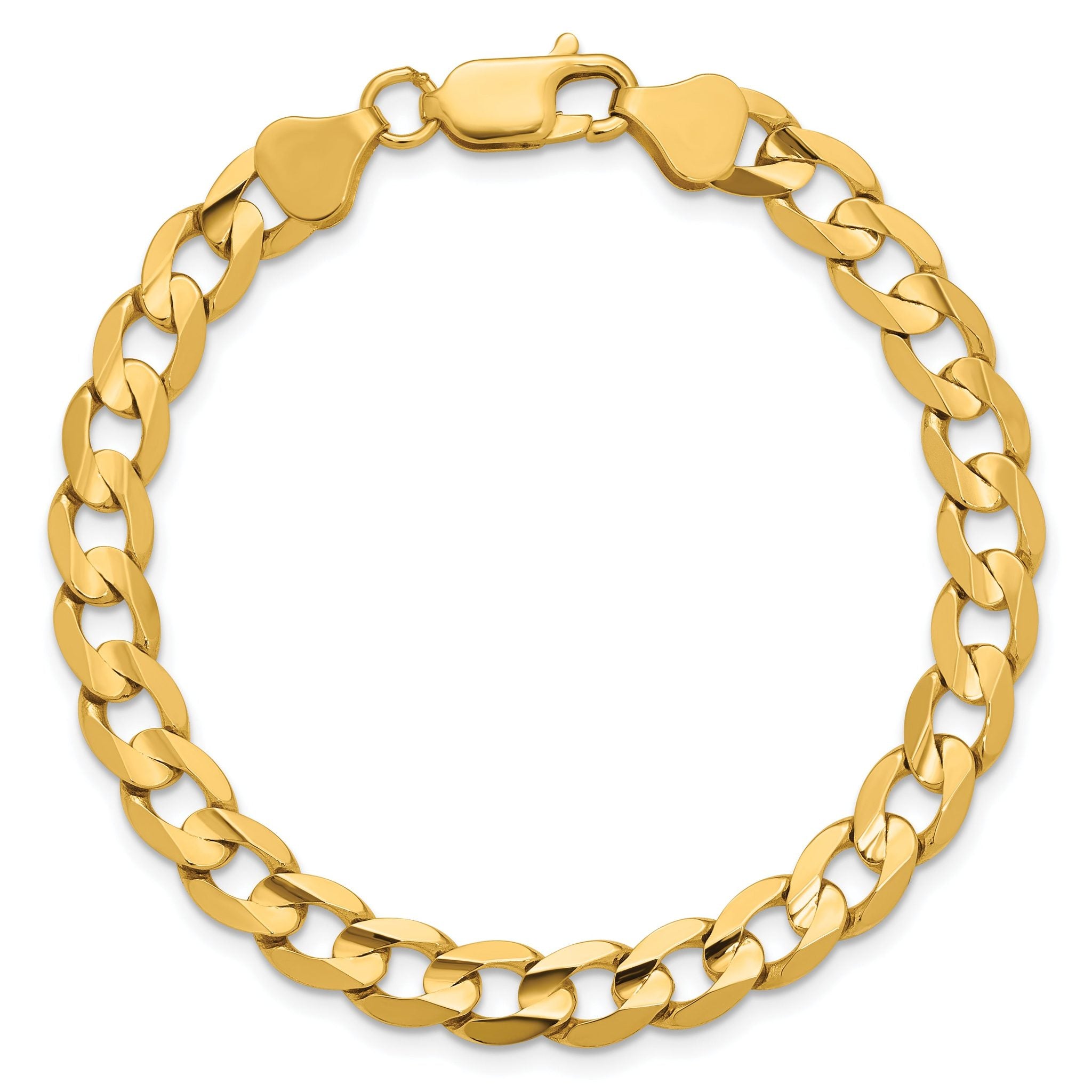 14K 7 inch 6.75mm Open Concave Curb with Lobster Clasp Bracelet