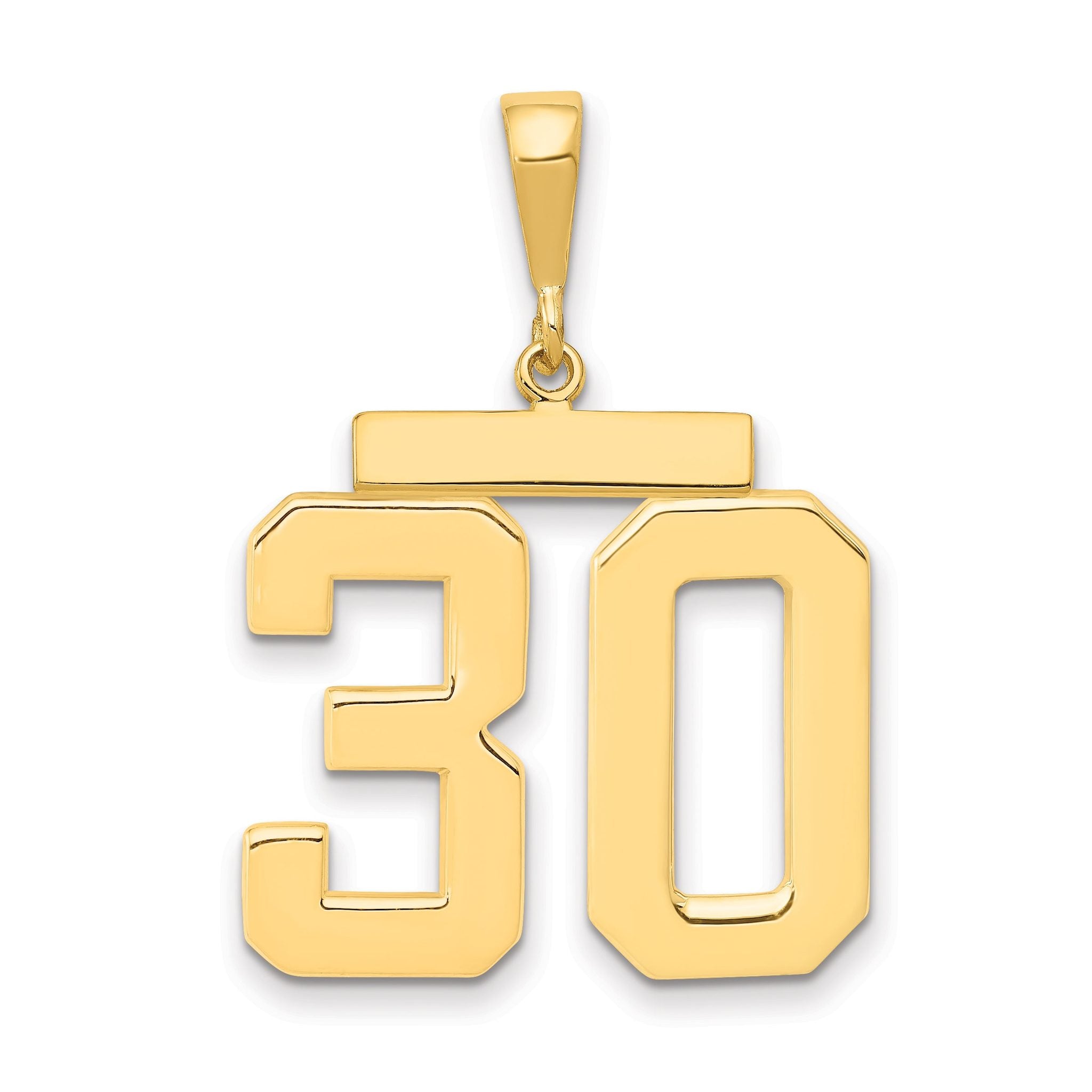 14K Gold Large Polished Number 30 Charm Elegant Themed Pendant