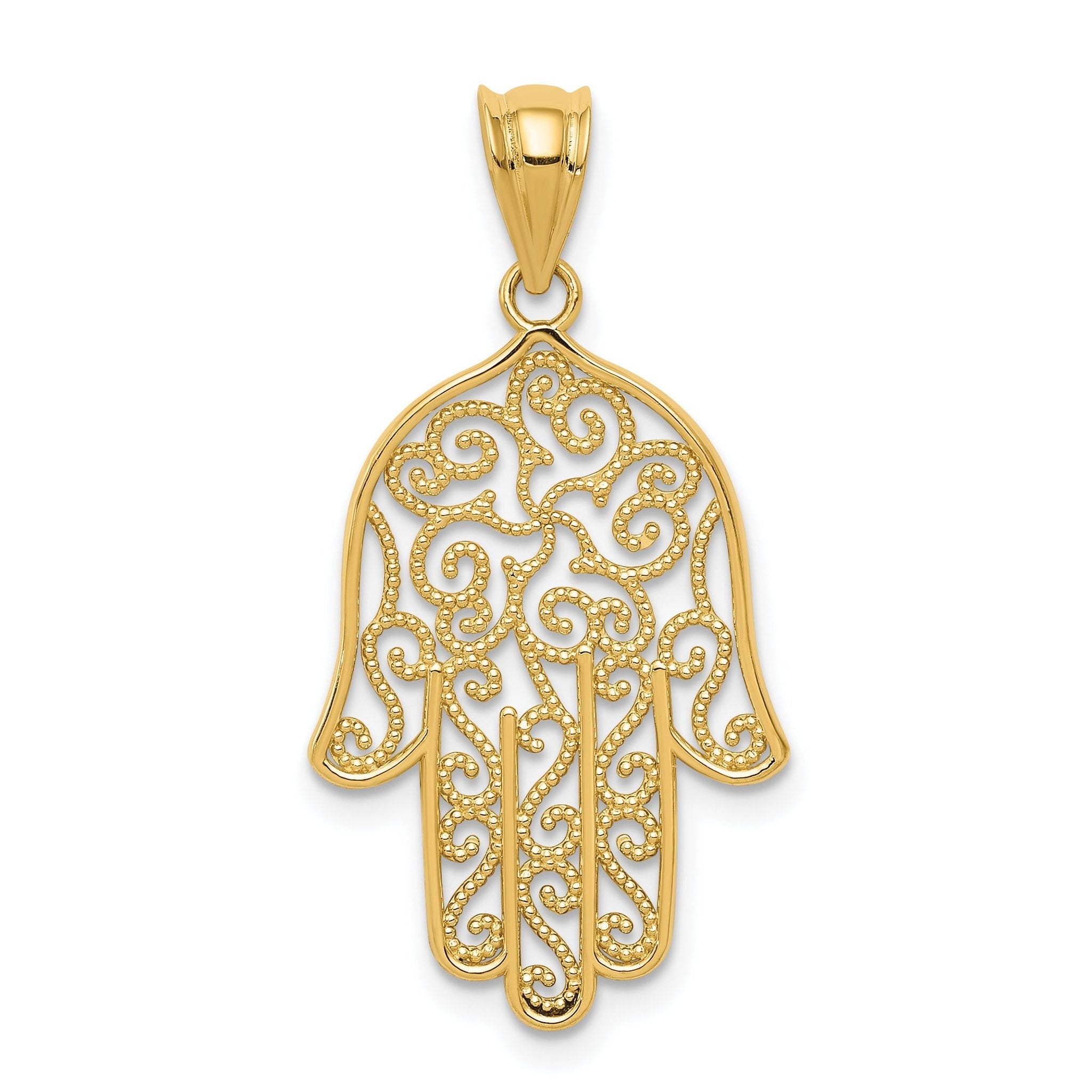 14K Gold Filigree Hamsa Pendant with Solid Craftsmanship and Elegant Design Main image