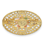 1928 Jewelry Gold-tone Filigree Pink Rose Porcelain Flower Pin Brooch