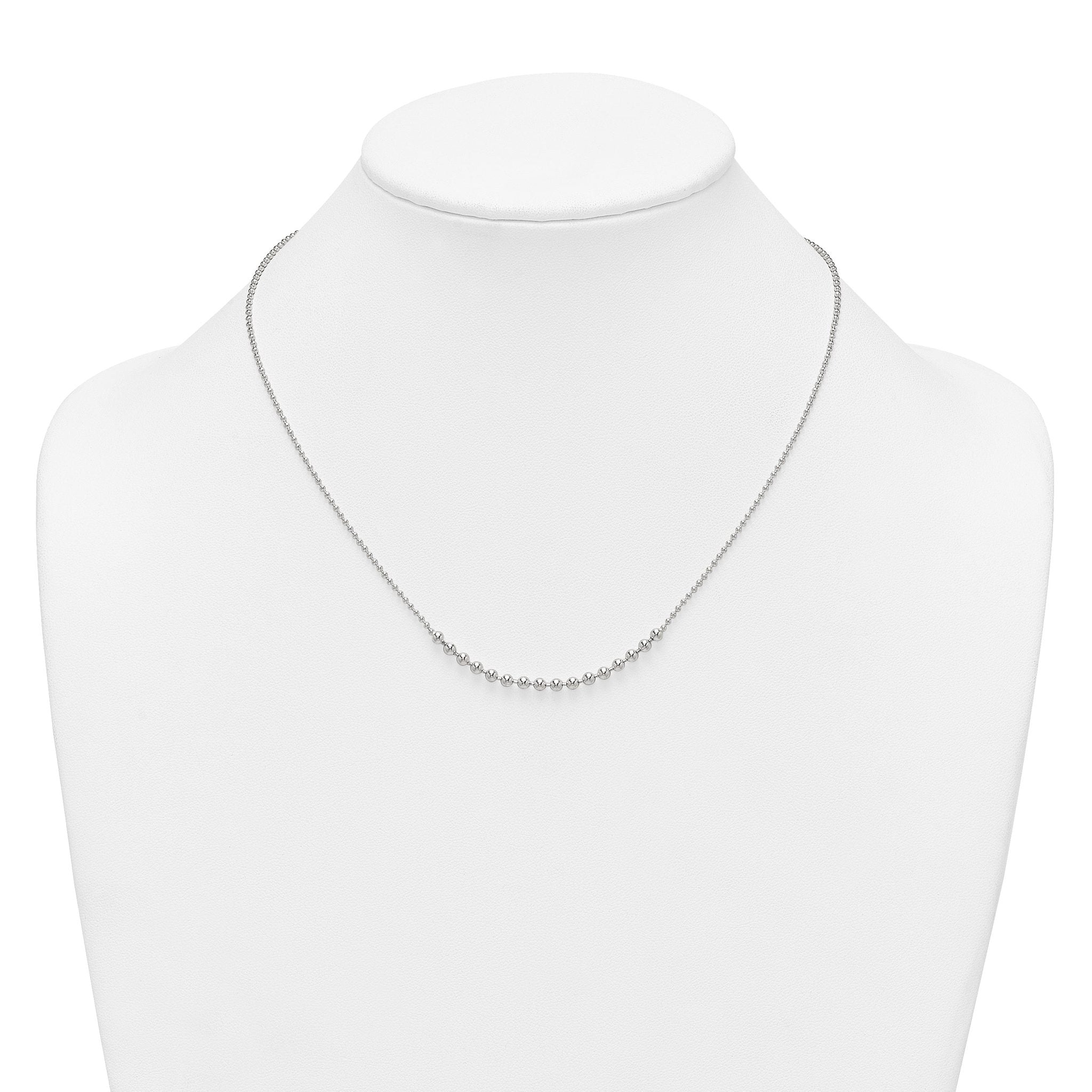 Sterling Silver Polished Center Beaded 18 Inch Necklace