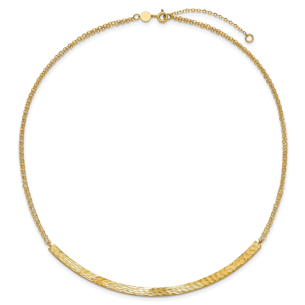 14K Polished and Diamond-cut Bar Double Chain w/2in ext. Necklace
