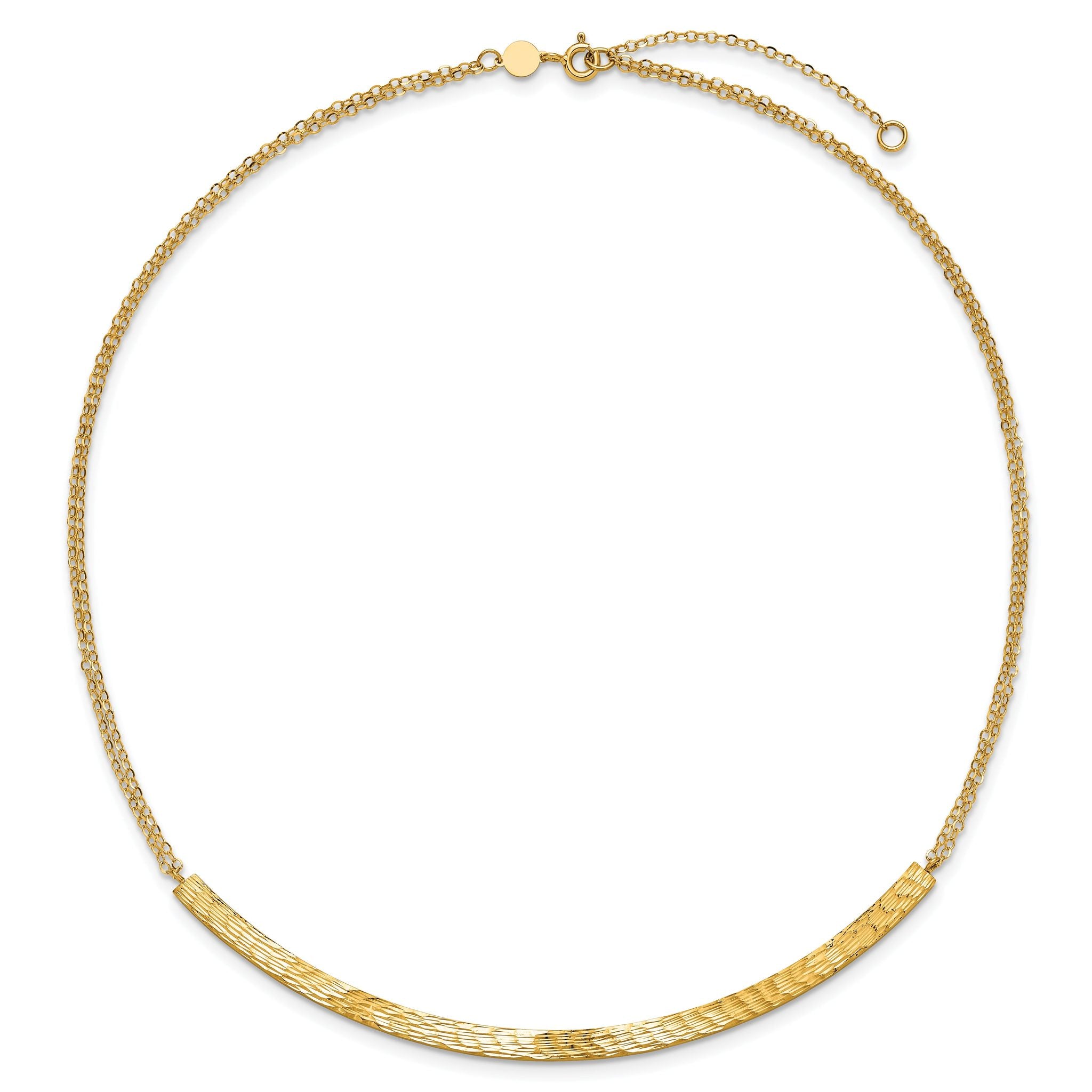 14K Polished and Diamond-cut Bar Double Chain w/2in ext. Necklace