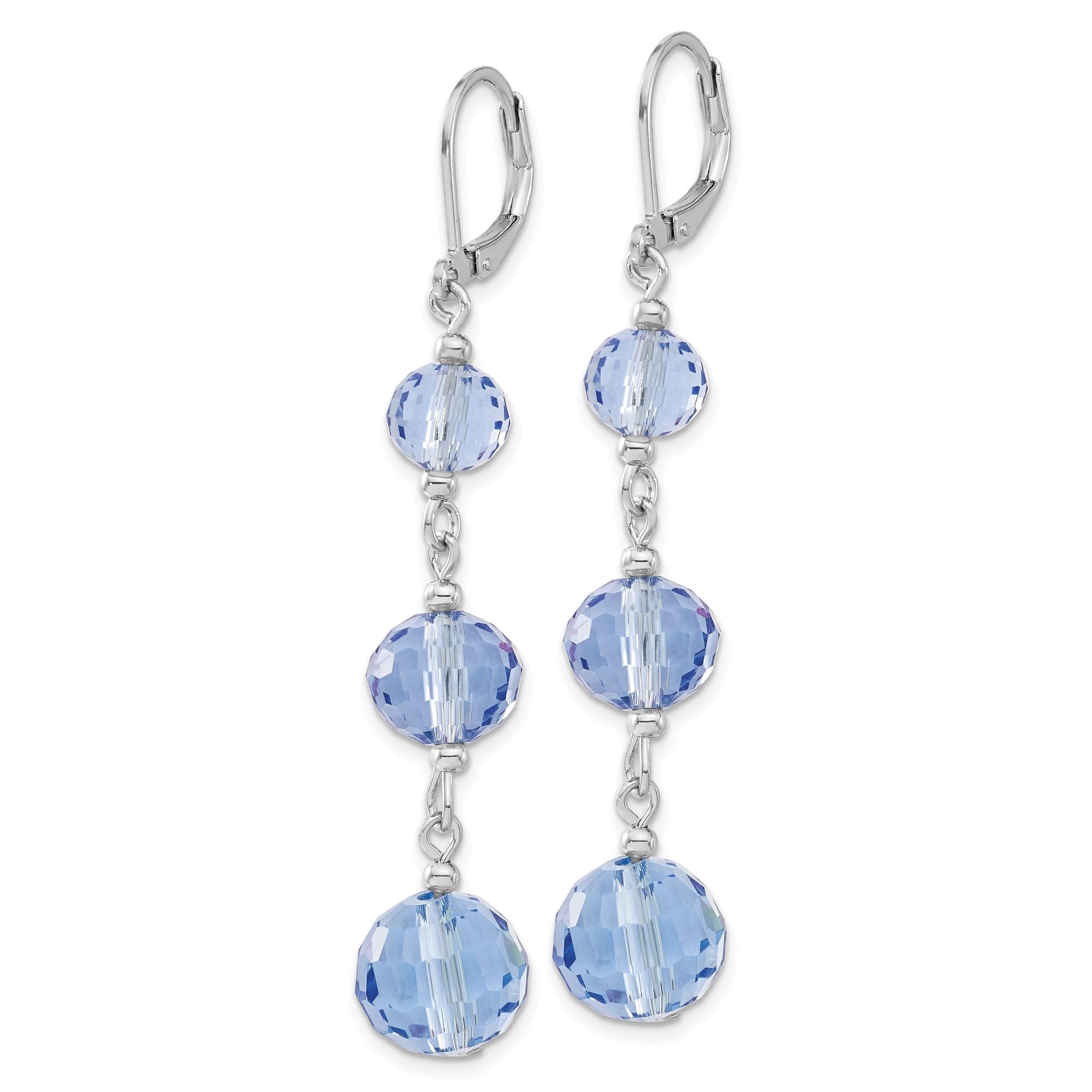 1928 Jewelry Silver-tone Graduated Light Blue Glass Faceted Beads Dangle Leverback Earrings Secondary image