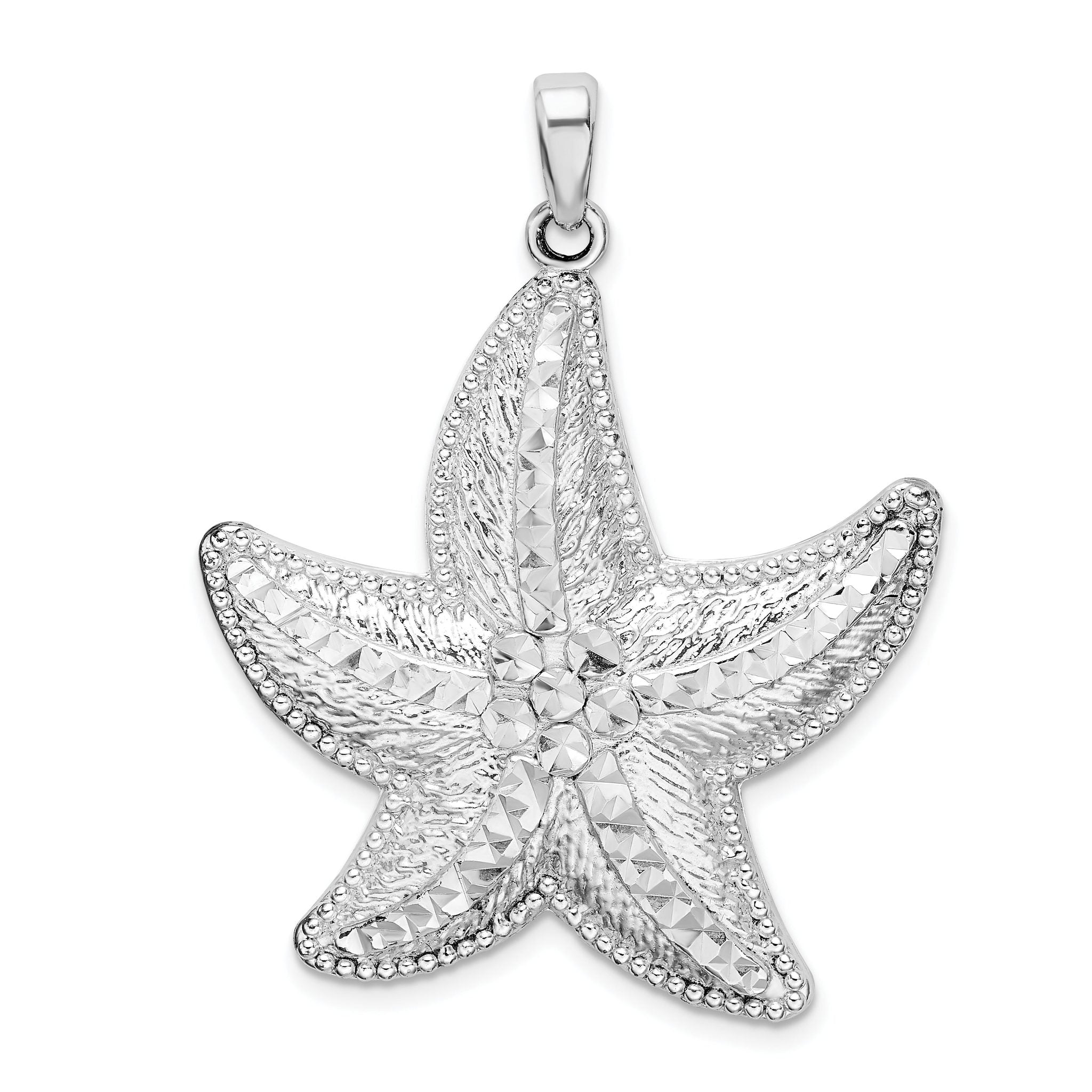 De-Ani Sterling Silver Rhodium-plated Polished Diamond-Cut Large Starfish Pendant Main image