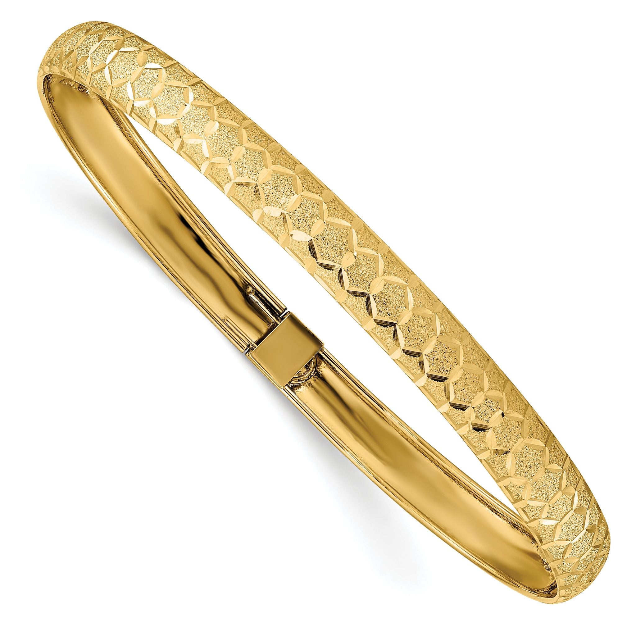 14k Hexagonal Design Diamond-cut Flexible Bangle Main image