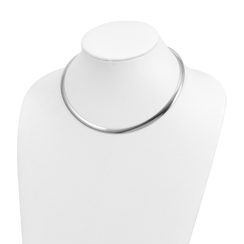 Sterling Silver Rhod-plated Polished Textured Reversible Necklace