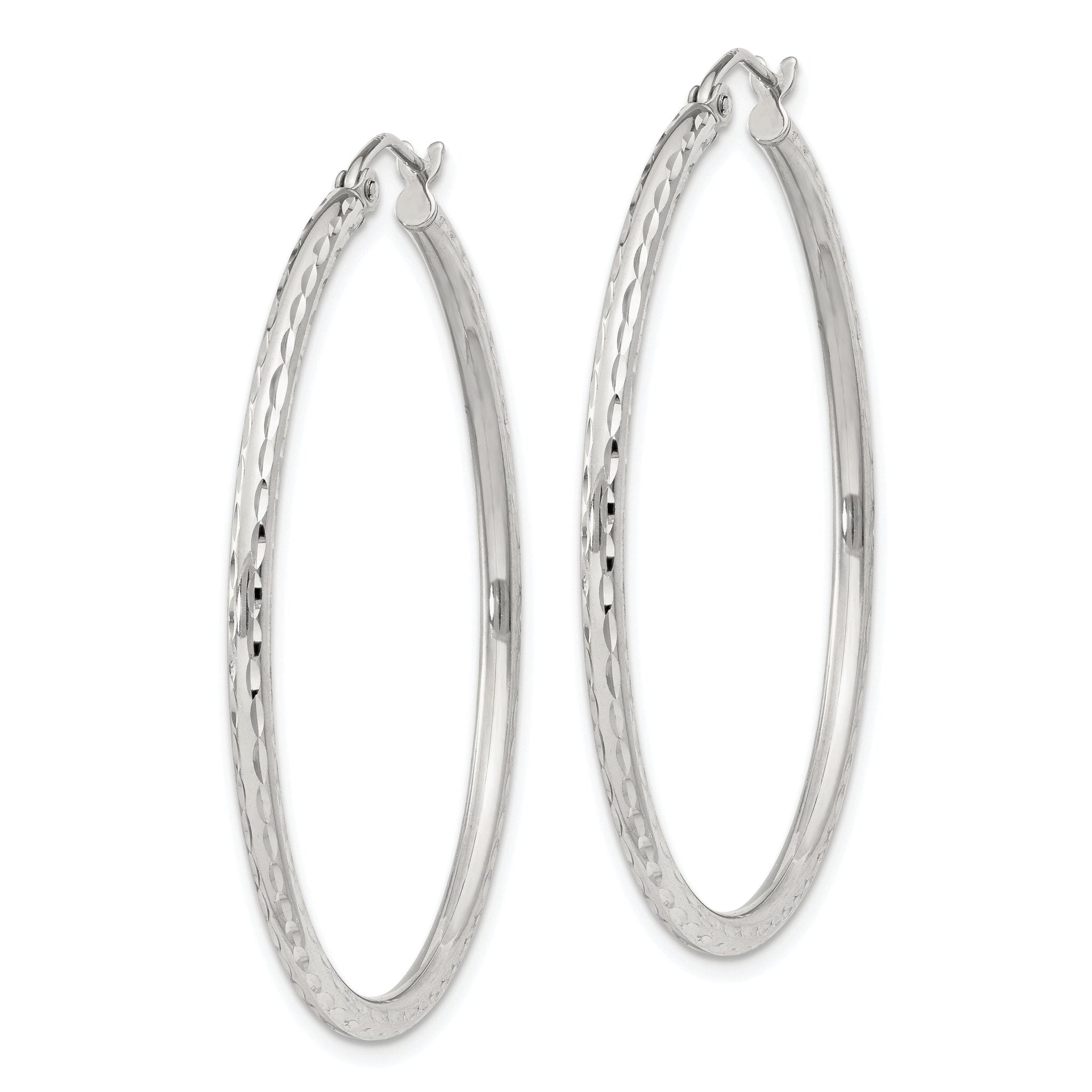 Sterling Silver 2mm Diamond Cut Hoop Earrings Secondary image