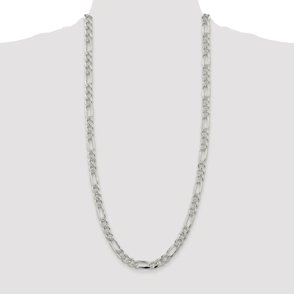Sterling Silver Rhodium-plated 8mm PavÃ¢Â€Âš Flat Figaro Chain